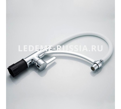 Кухонный смеситель Ledeme L-4499-3 хром / белый с гибким изливом - 5
