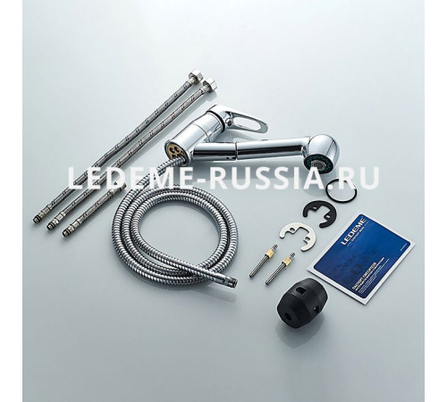 Кухонный смеситель Ledeme L-6013 хром с выдвижной лейкой - 7