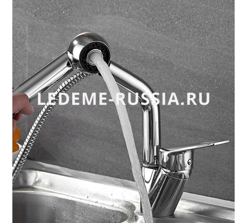 Кухонный смеситель Ledeme L-6040 хром с выдвижной лейкой - 2