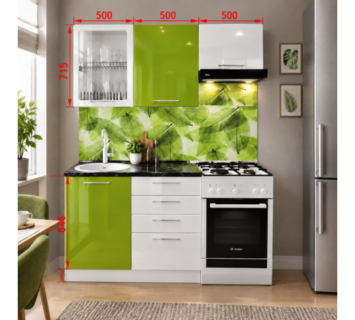 Кухня 1.5 м Олива белый глянец / зеленый металлик - 2
